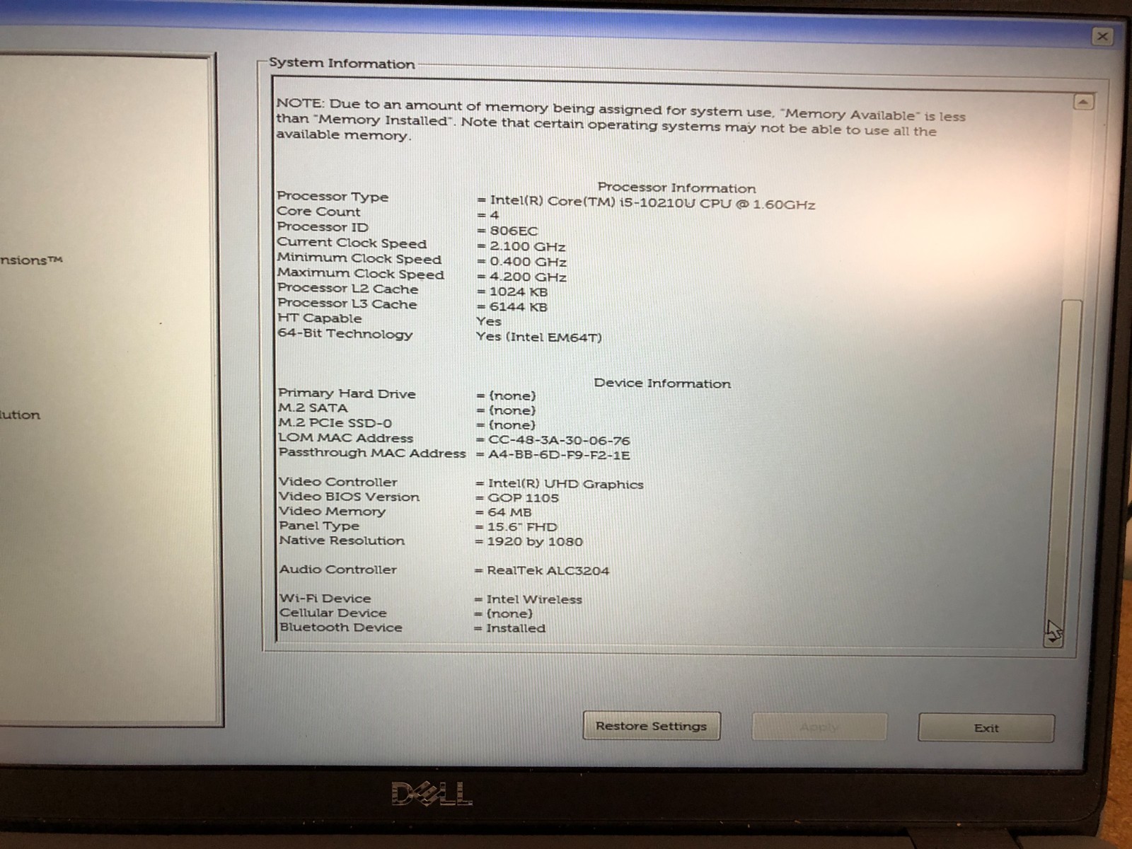 Dell Latitude 5510 sku 6780 15.6″ i5-10210U 8GB RAM Win11 NO SSD or A/C Tested!