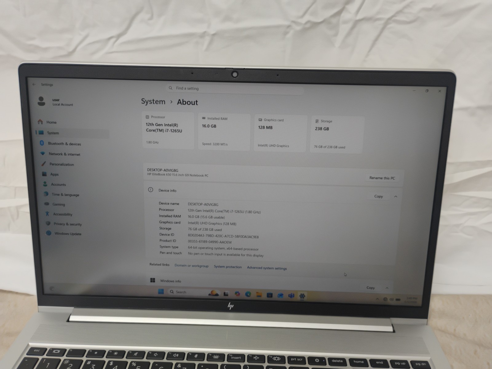EliteBook 650 G9, i7-12th Gen, 16gb Ram, 256gb SSD, 10 Key, Win 11