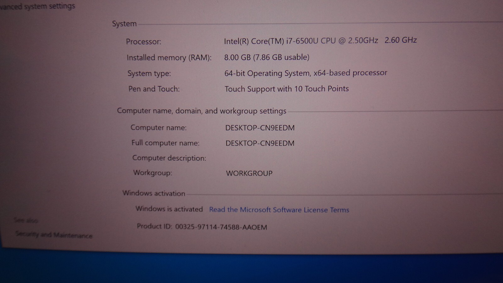 Toshiba satellite P25W-C, 13″, I7, 8GB, 500GB, windows10, good laptop