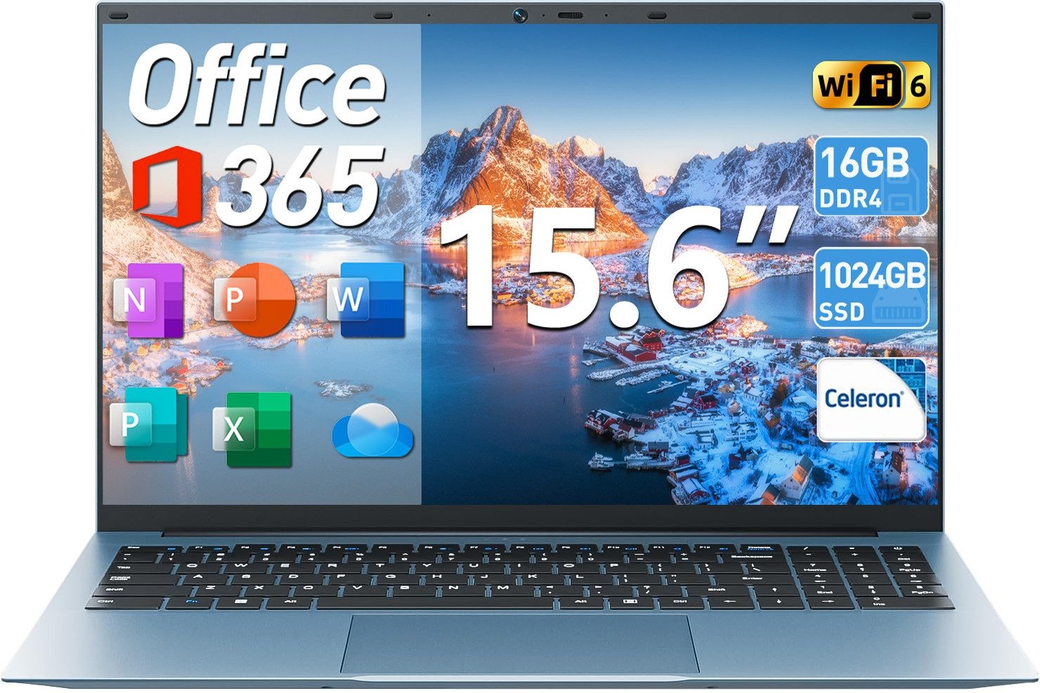 New 15.6″ IPS Laptop Win11 Pro Intel N5100 16GB RAM 1TB SSD Wi-Fi 6 Office 365