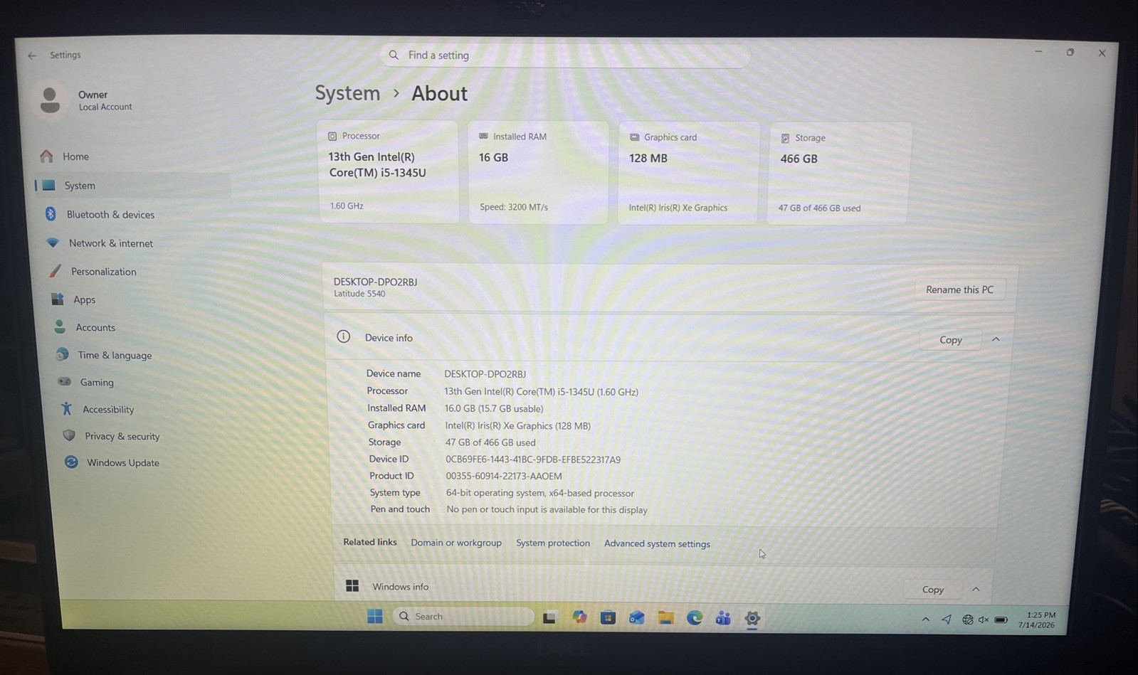Dell Latitude 5540 15″ i5-1345U@1.6GHz, 16GB RAM, 500 GB M2, W11P *READ*