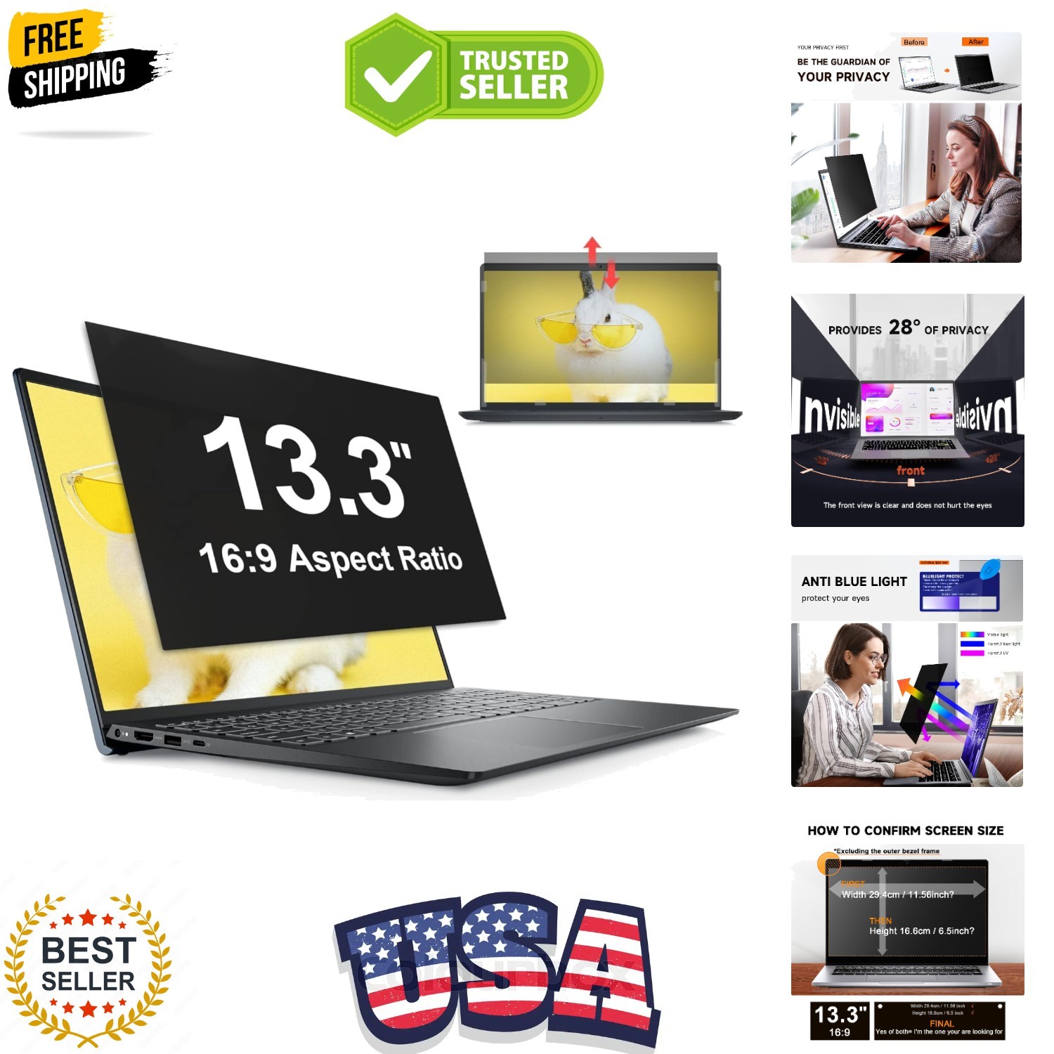 Laptop Privacy Screen 13.3 Inch Compatible with Hp/ Dell/ Acer/ Samsung/ Asus…