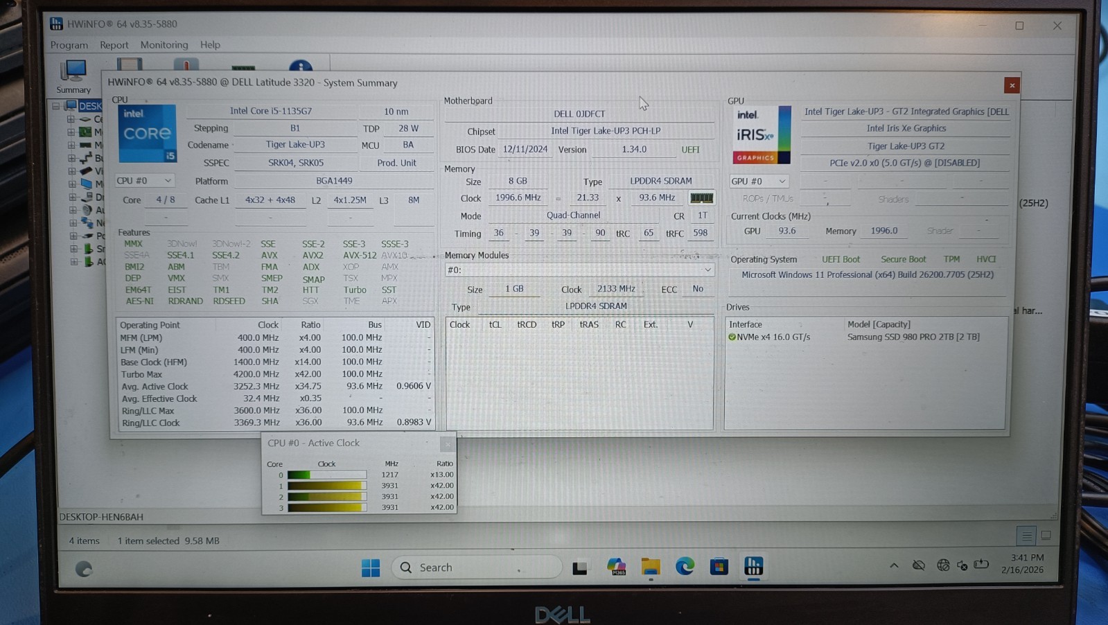 Dell Latitude 3320 13.3″Intel Core i5-1135G7 8GB WIN 10 LIC NO HDD NO A/C TESTED