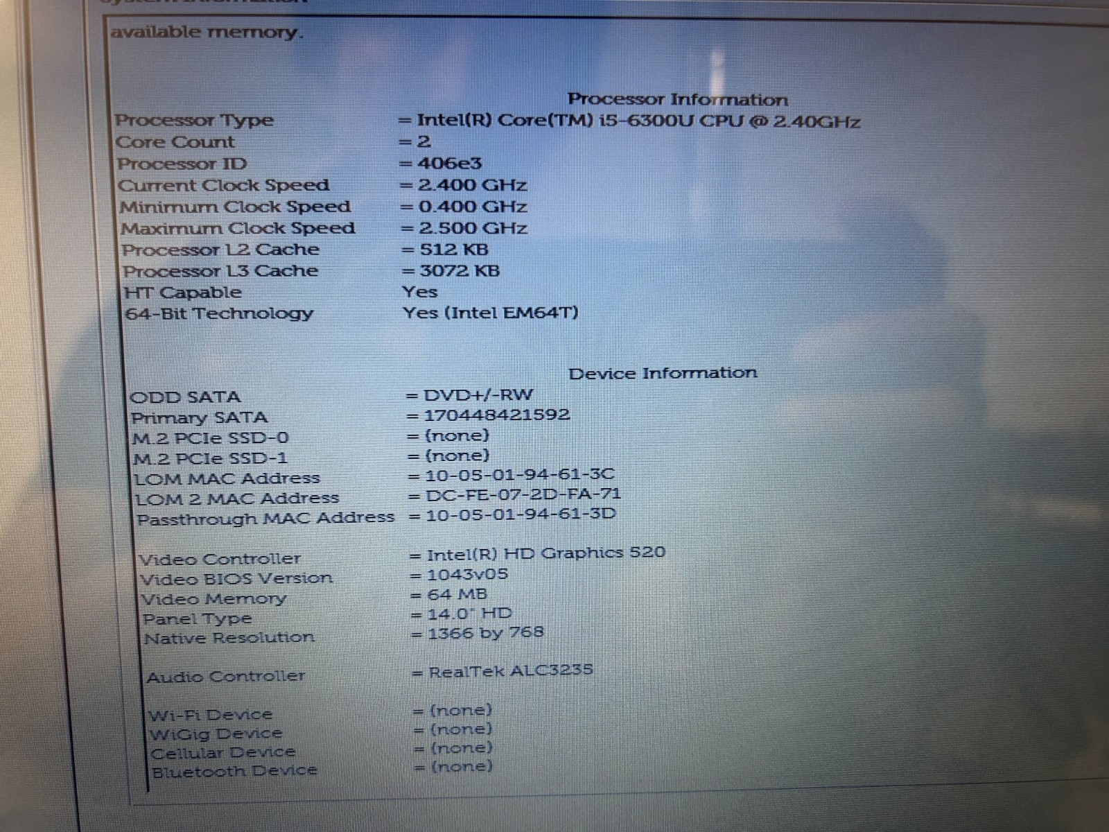 DELL LATITUDE 5414, Intel Core i5-6300U, 2.40 GHz, 12 GB RAM, 256 GB M.2