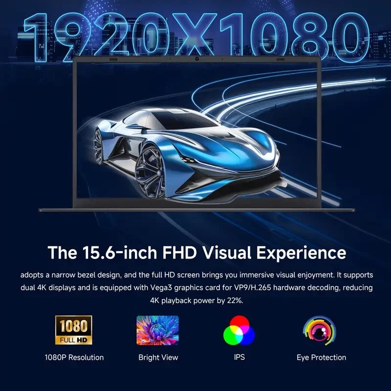 RNRUO 15.6-inch Ultra-thin Lightweight Office And Study Laptop