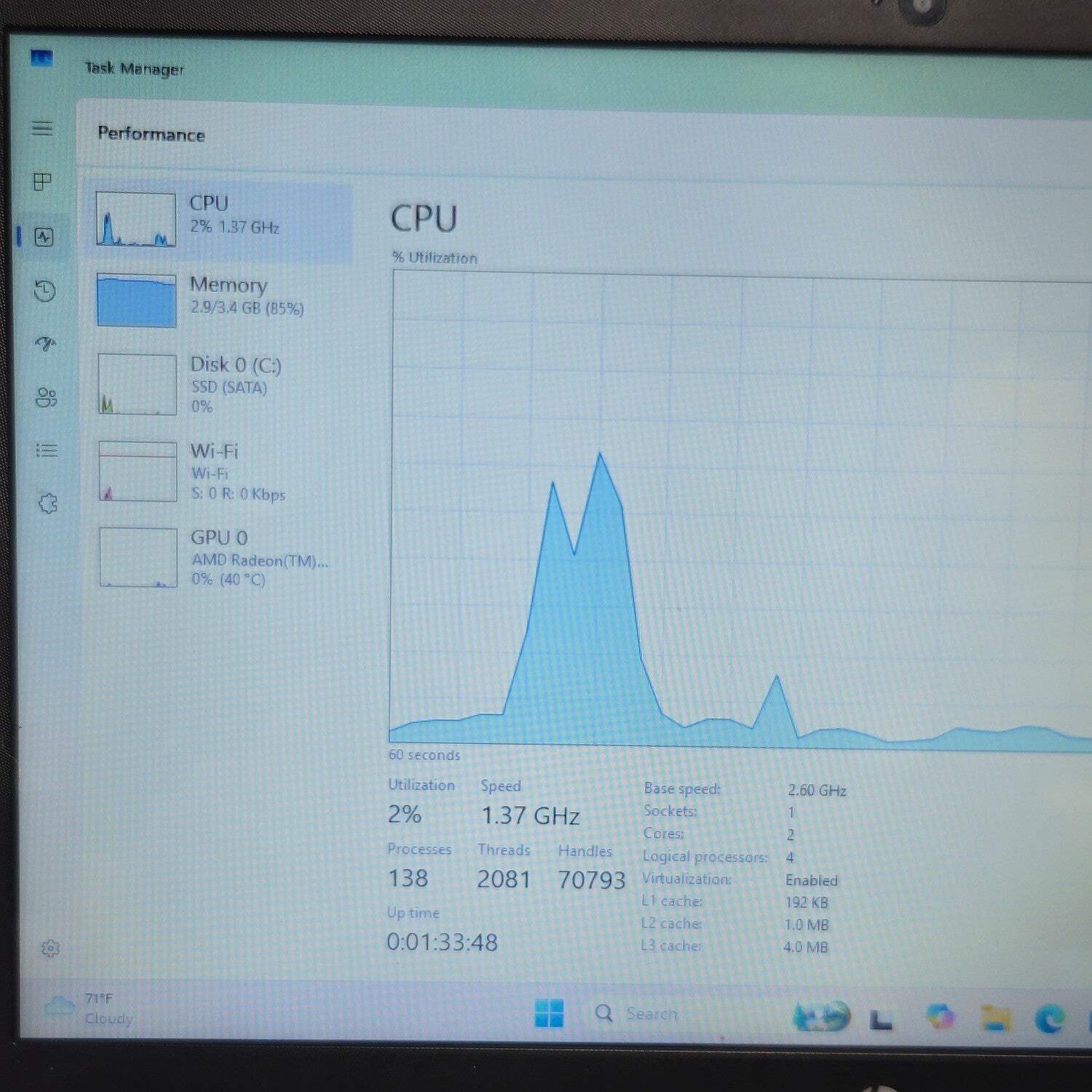 HP Laptop 14-DK1022WV 14″ Ryzen 3 3250U 2.6GHz 4GB RAM 128GB SSD