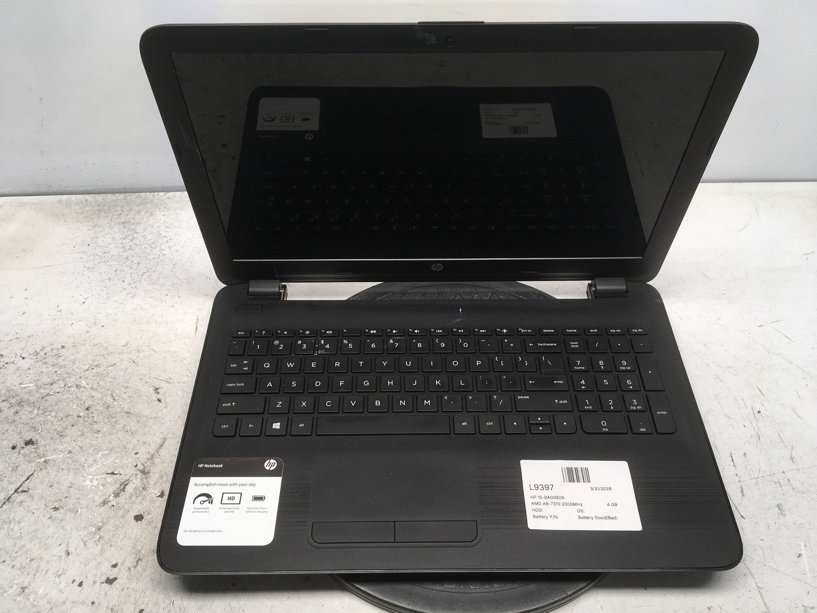 HP 15-BA009DX AMD A6-7310 2000MHz 4 GB NO HDD No Batt