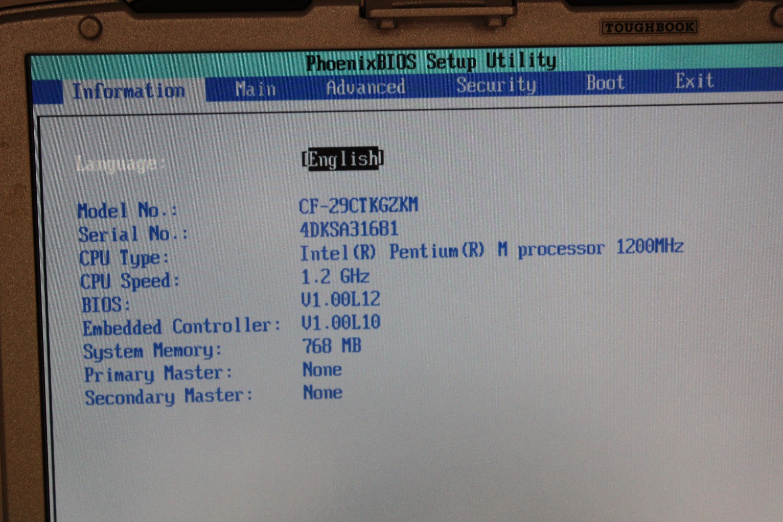 Panasonic ToughBook CF-29 _ Pentium M _ 768 MB RAM _ No SSD / OS *READ