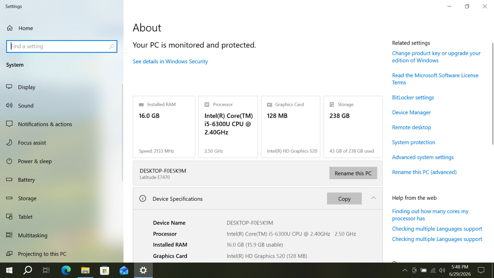 Dell Latitude E7470 Laptop i5-6300U 16GB RAM 256GB SSD Windows 10 Pro