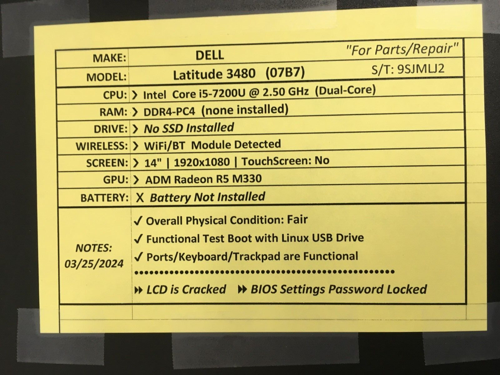Dell Latitude 3480 i5-7200U 2.50GHz 14″ used for parts/repair – MLJ2
