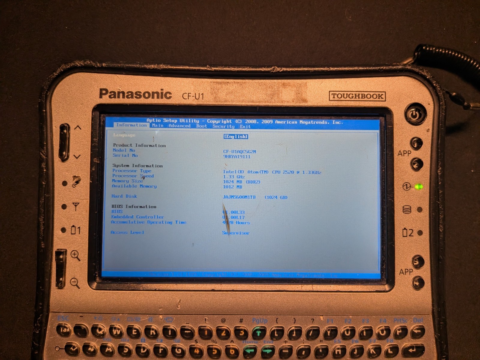 Panasonic CF-U1 5.6″ Atom Z520 1.33GHz 1GB 1TB SSD 4420Hrs Toughbook (A2515)