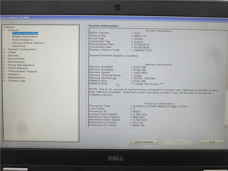 Dell Latitude E7440 Laptop i7-4600U 2.1GHz 8GB No SSD No OS Grade C