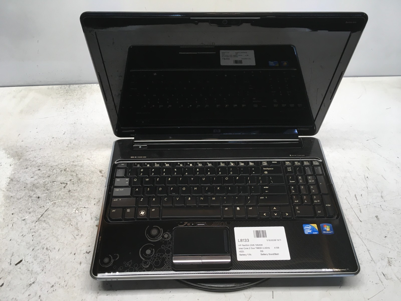 HP Pavilion DV6-1352DX Intel Core 2 Duo T6600 2.2GHz 4 GB NO HDD