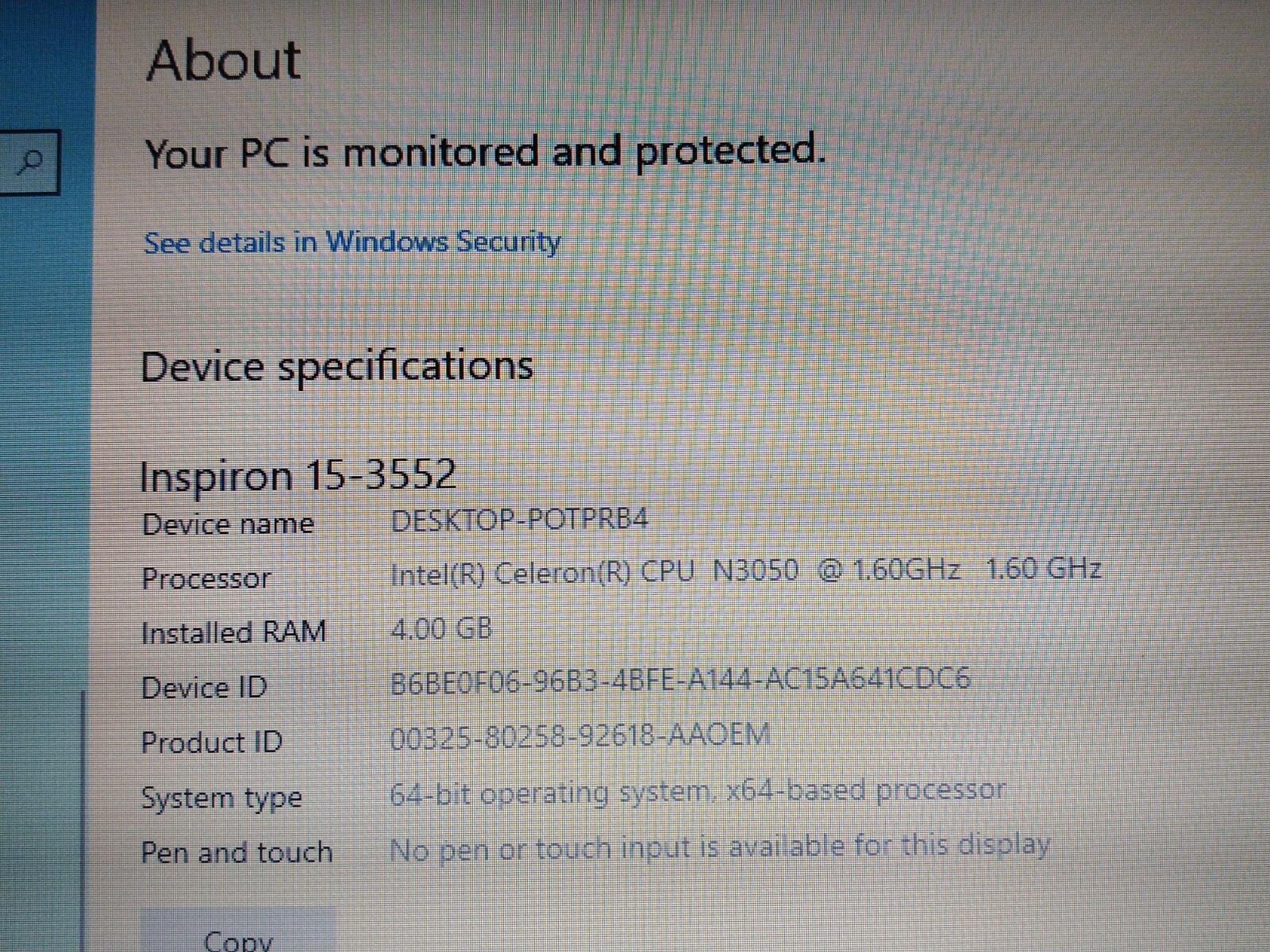 Dell Inspiron 15 3552 Laptop 15.6″ 450GB HDD 4GB RAM Intel Celeron N3050 Win