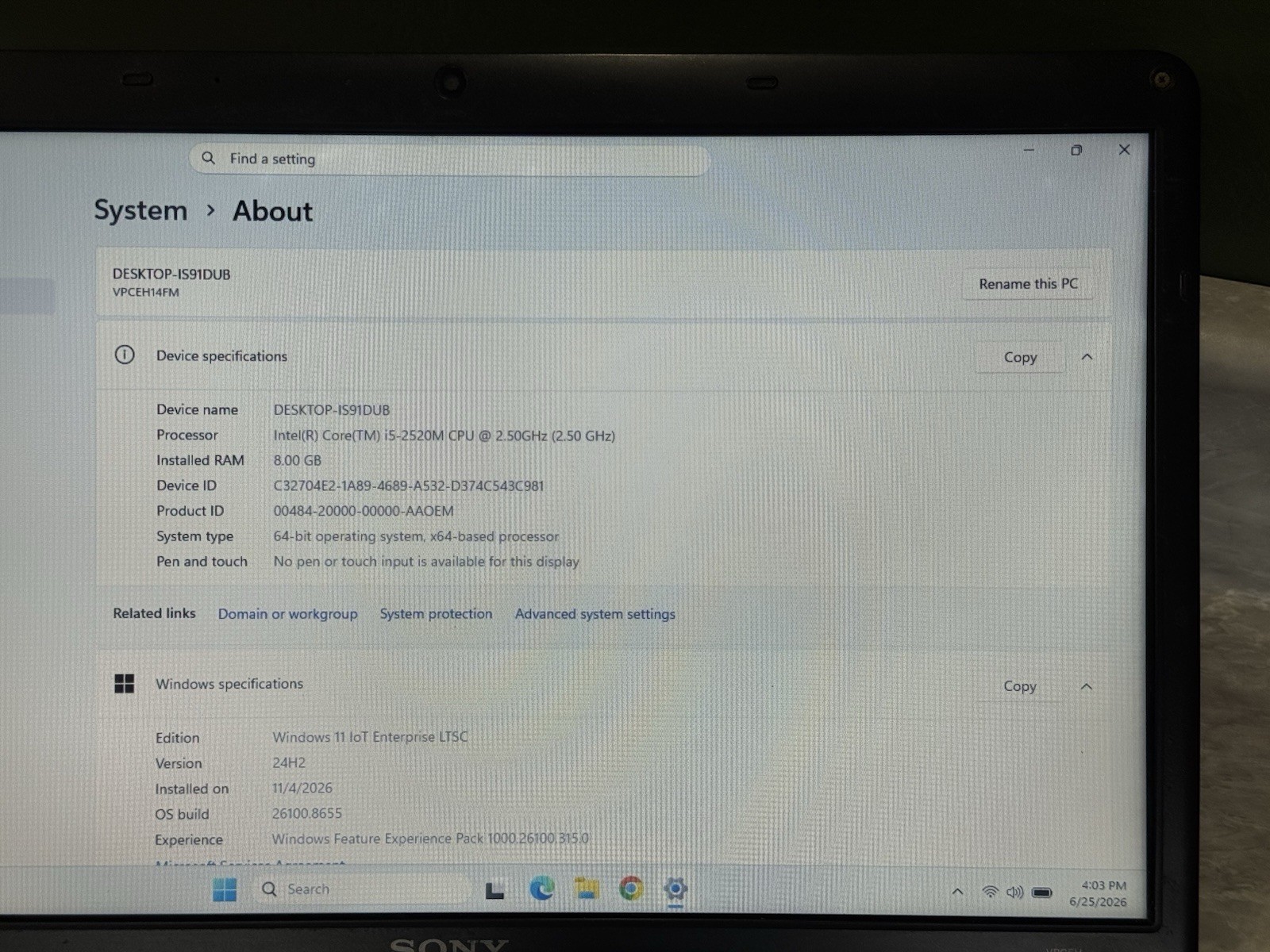 Sony Vaio VPCEH PCG-71913L Intel I5 2.5GHz 8gb RAM 500gb HDD Windows 11