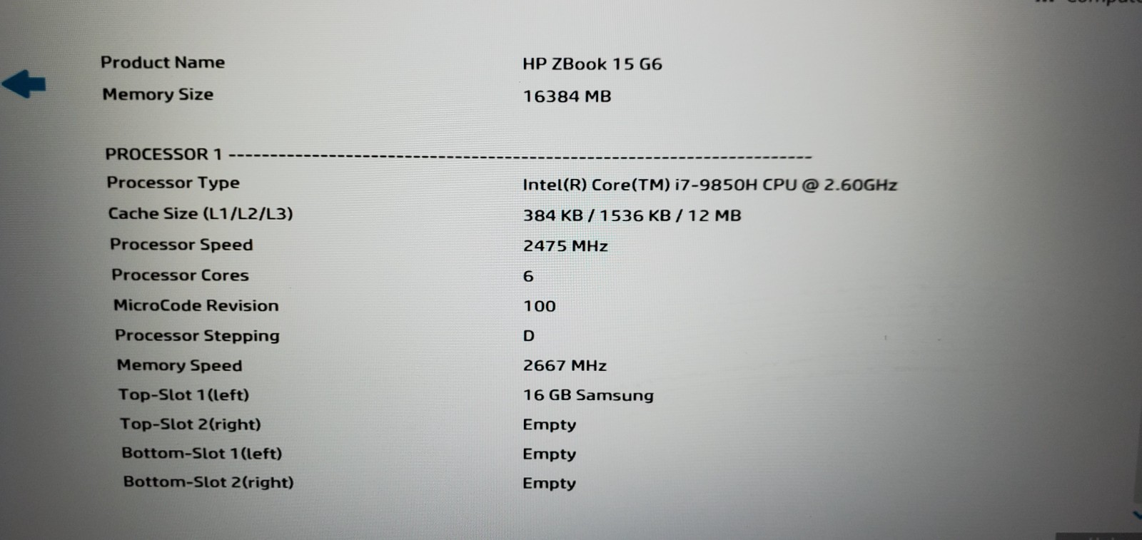 HP ZBook 15 G6 Laptop Intel Core i7-9th Gen 2.6GHz 16GB RAM No SSD/BAT/OS T1000