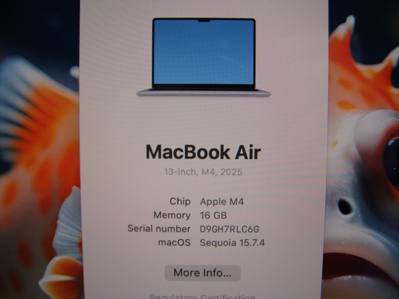 2025 Apple MacBook Air A3240 13.6″ M4 10CPU/8GPU 16GB 256GB Sequoia AppleCare27!