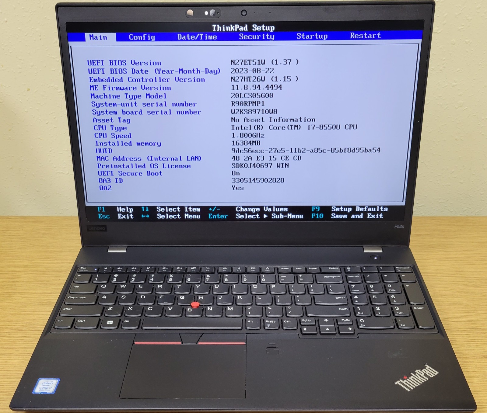 Lenovo ThinkPad P52s i7-8550U 1.80GHz 16GB DDR4 128GB M.2 No OS