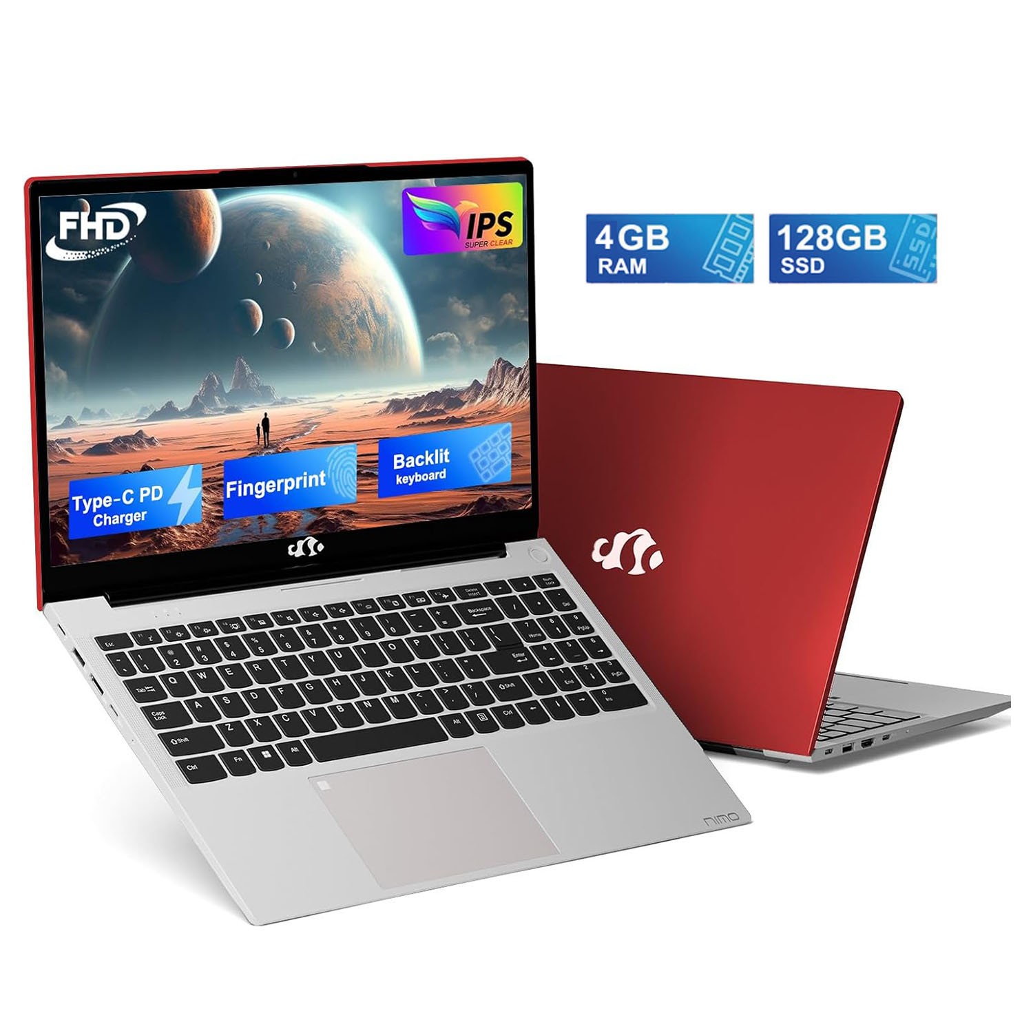 NIMO 15.6 FHD Laptop 4GB RAM 128GB SSD Intel Pentium Quad-Core N100 WiFi 6 Win11