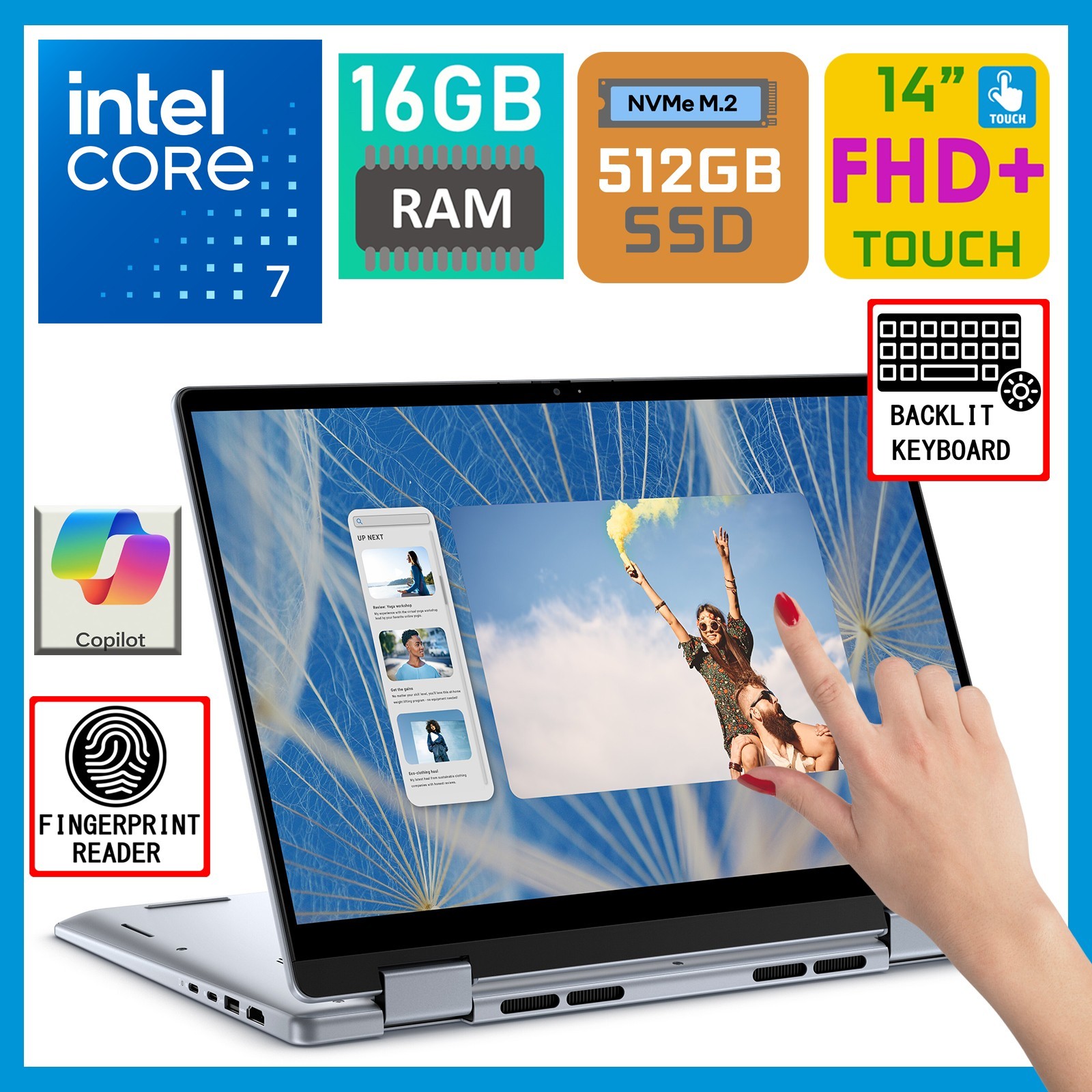 NEW Dell Inspiron 14 2-in-1 Intel Core 7 16GB RAM 512GB SSD FHD+ Touch FP Reader