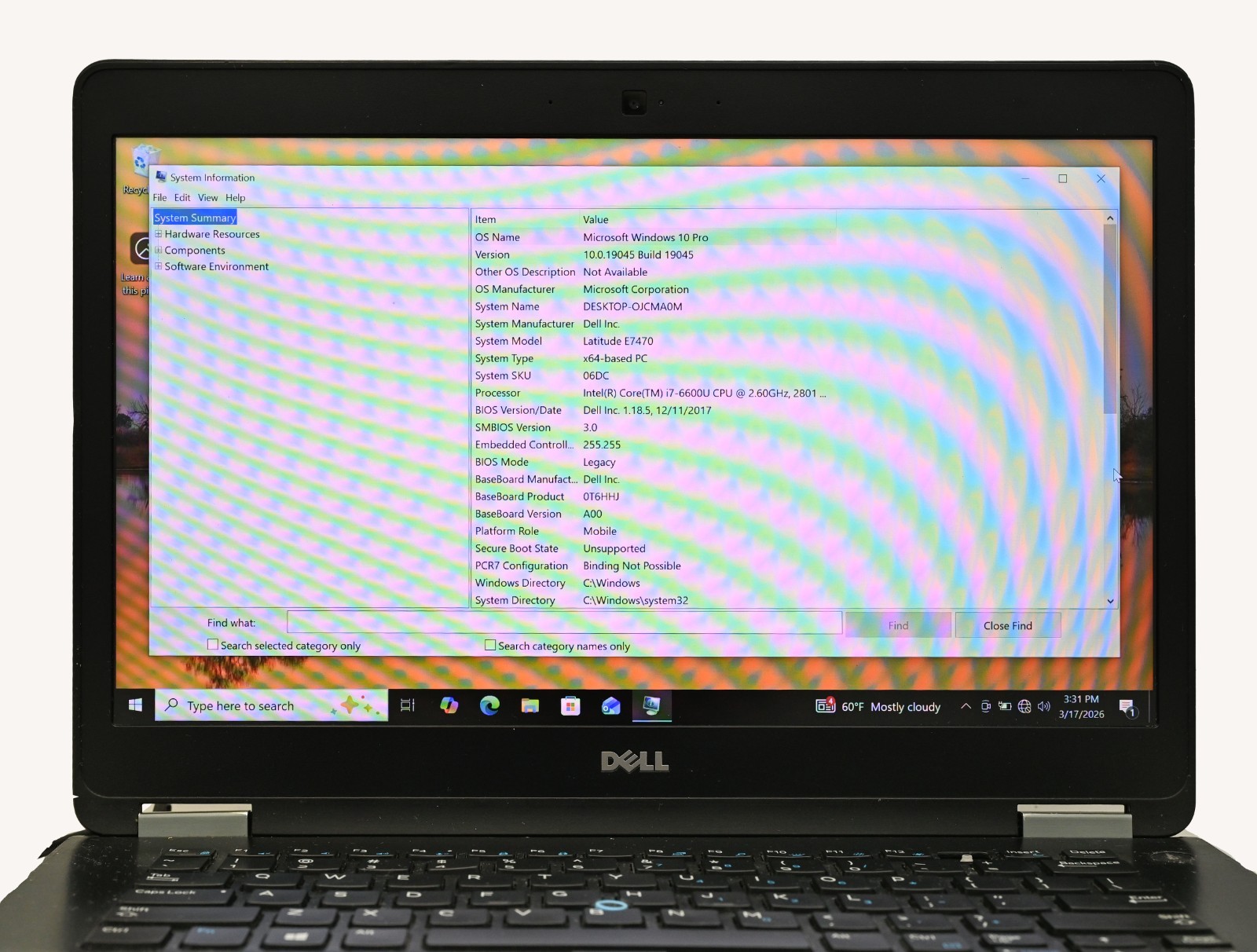 Dell Latitude E7470 i7-6600U 2.6GHz 16GB RAM 128GB SSD – Win 10 Pro BH: 95.4%