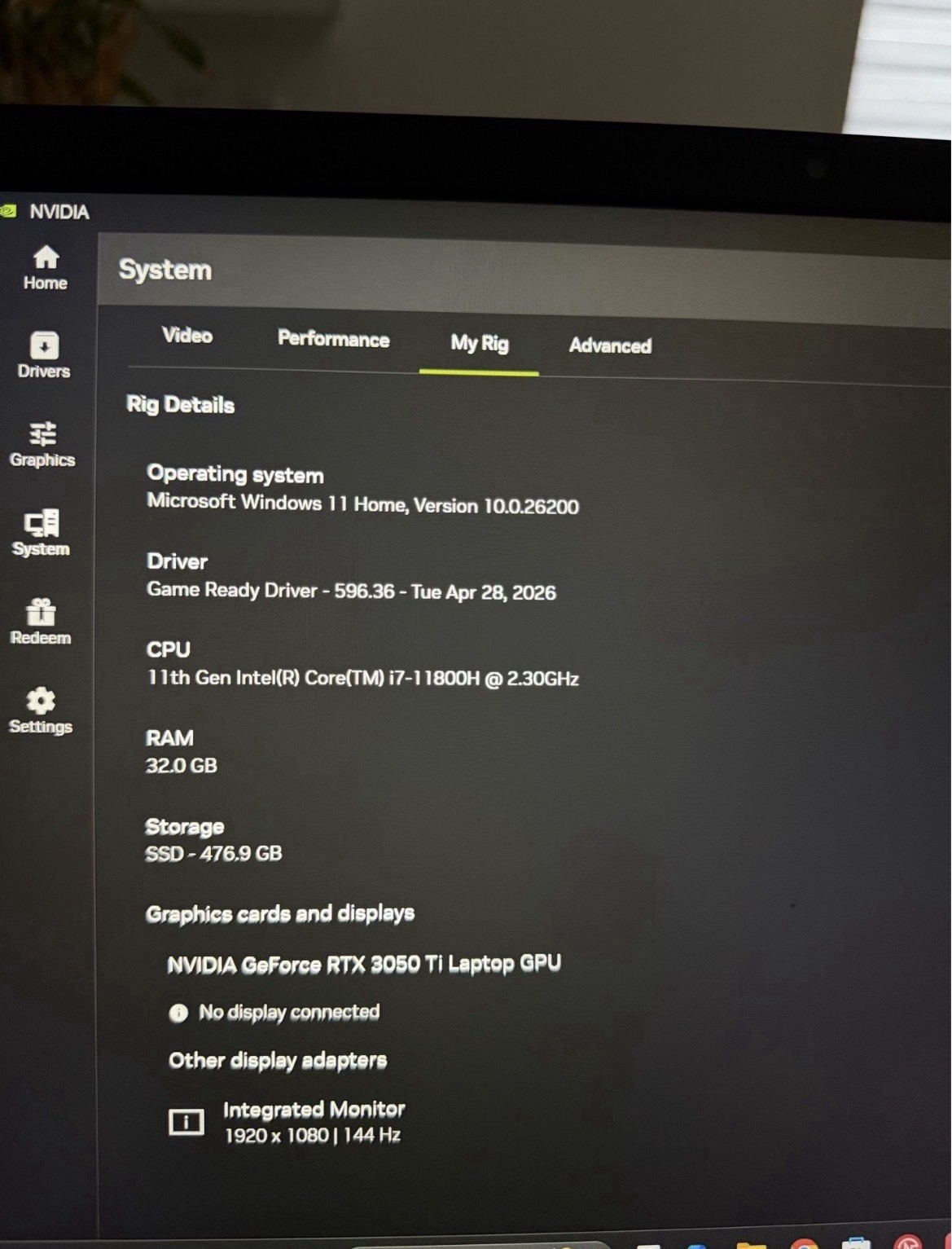 Acer Nitro AN515-57 15.6″ i7-11800H 32GB RTX 3050 Ti 477GB SSD W11