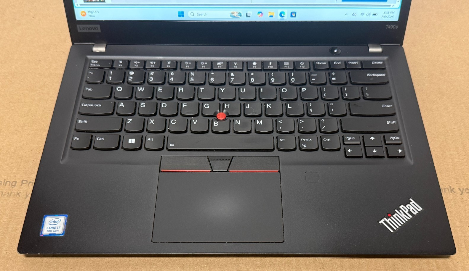 Lenovo Thinkpad T490s 14” i7-8565U 1.80GHz Touch 8GB RAM 256GB SSD W 11 Pro