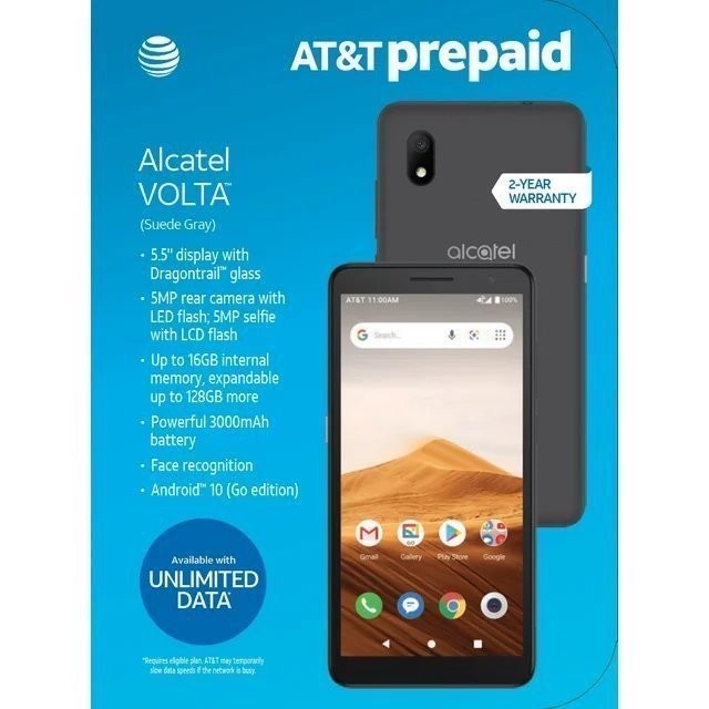 AT&T Alcatel Volta 4G LTE Prepaid Smartphone, 16GB, Suede Gray – Carrier Locked