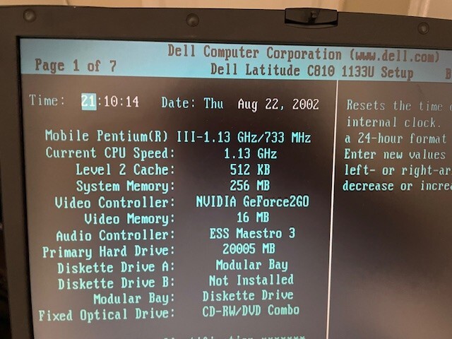 Vintage Dell Latitude C810 Laptop Windows XP DVD/Floppy Serial PORT WORKING