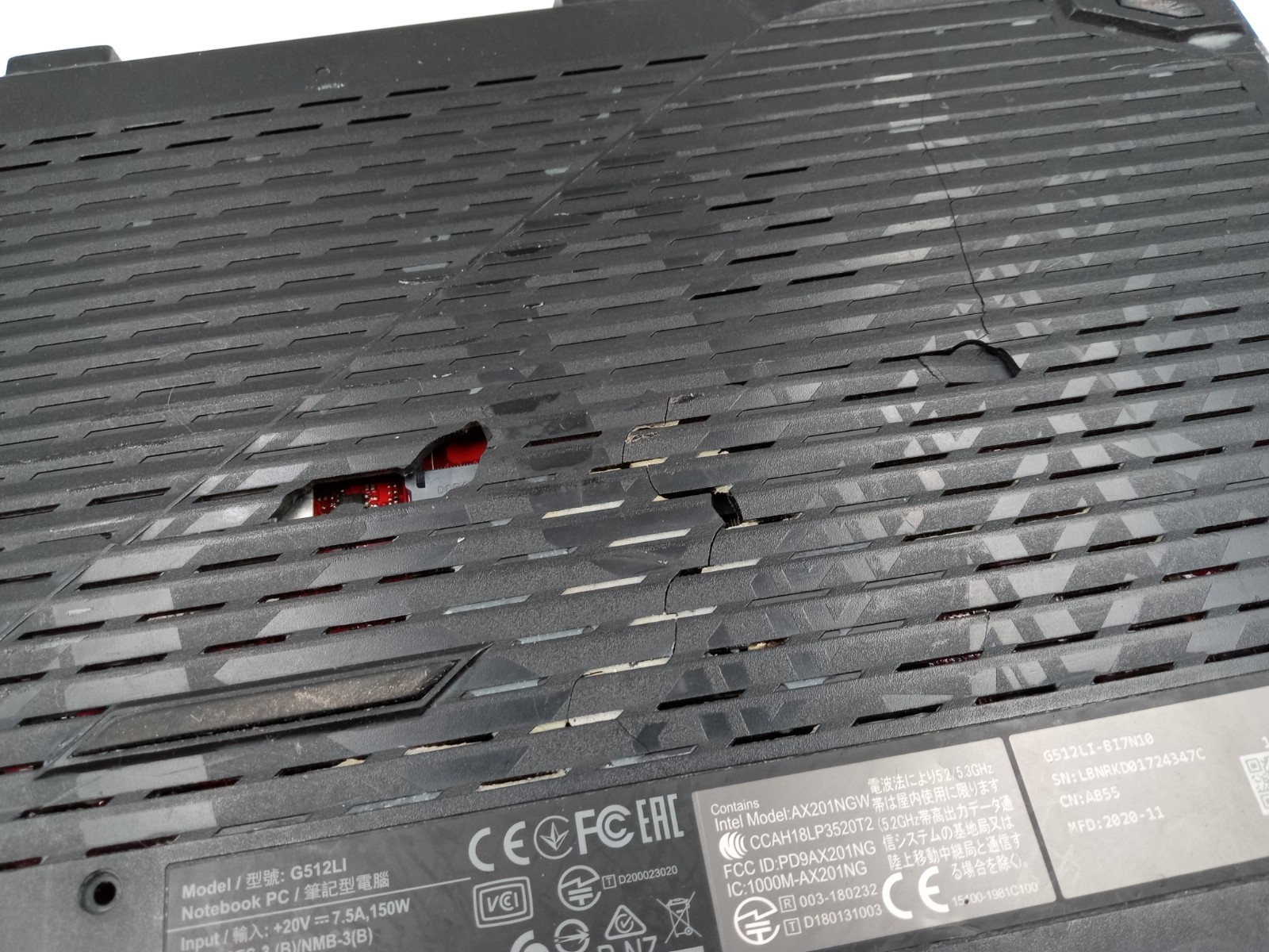 Asus ROG Strix G15 G512LI-BI7N10 Gaming i7-10750H GTX 1650 Ti – PARTS / REPAIR