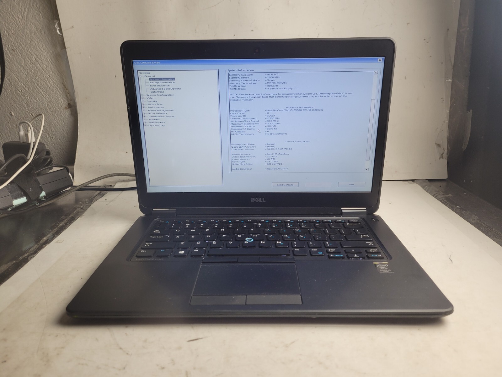 DELL LATITUDE E7450 w/i5-5300U, 8GB RAM, 14″ Laptop for Parts #2404