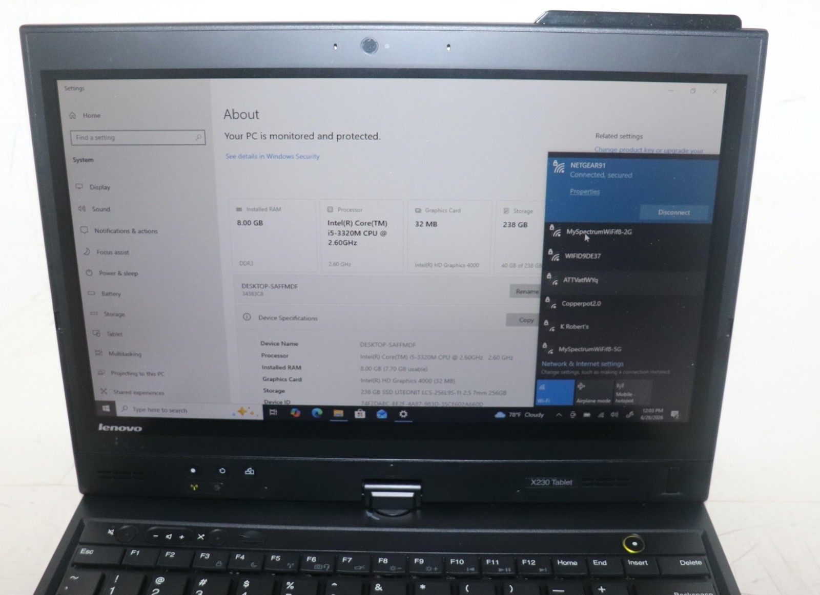 Lenovo ThinkPad X230T|Core i5@2.60 GHz|8GB RAM|256GB SSD|WIN 10 PROF|WiFi