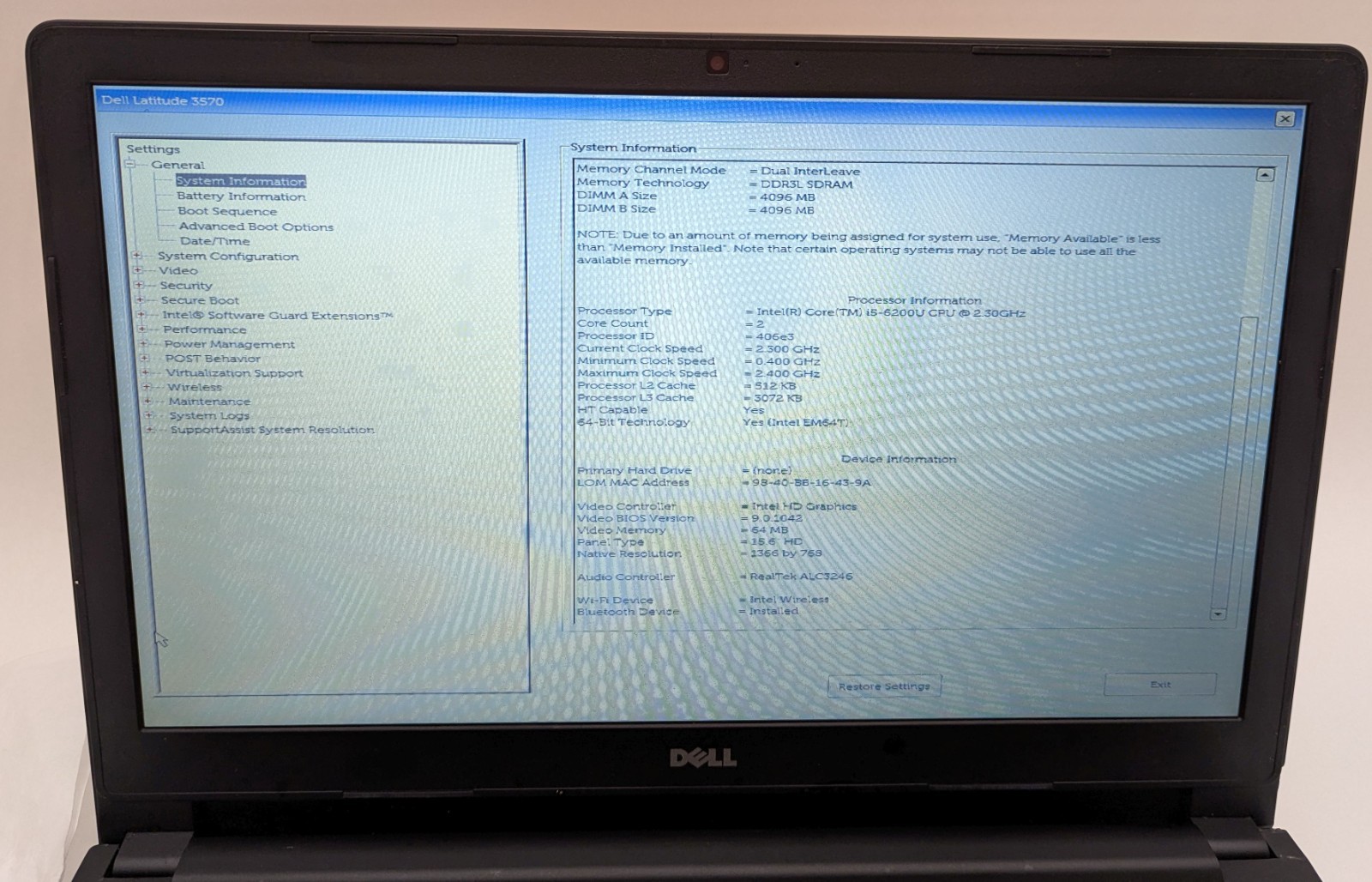 Incomplete Dell Latitude 3570 15.6″ Laptop i5-6200U 2.30GHz 8GB RAM – *READ*
