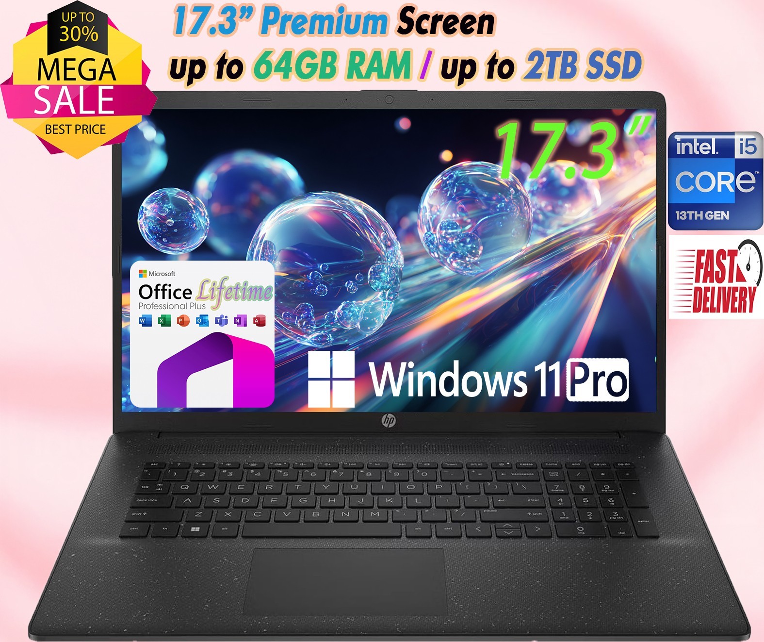 🔥 NEW🔥 HP Laptop 17.3 Intel i5 Upto 64GB RAM & 2TB SSD W11Pro OFFICE Lifetime