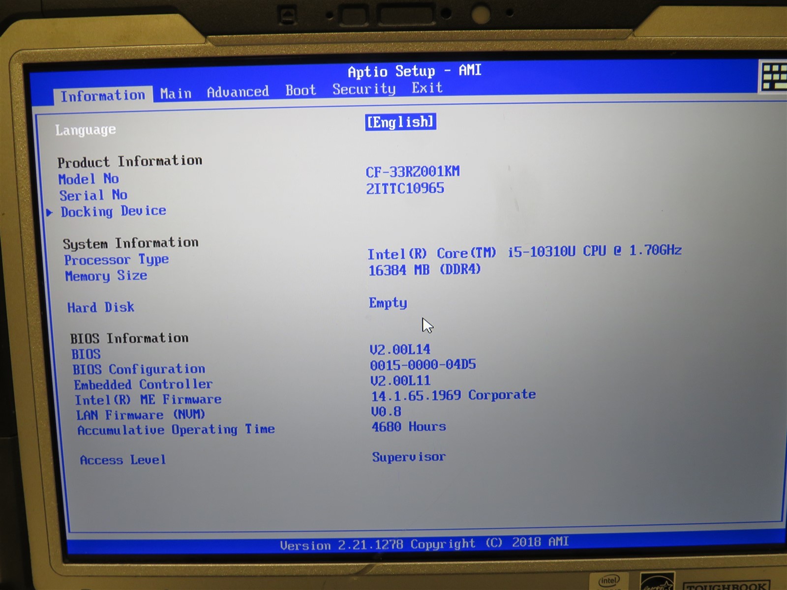 Panasonic Toughbook CF-33 Intel i5-10310U@1.7GHz 16GB RAM Laptop 4680Hrs