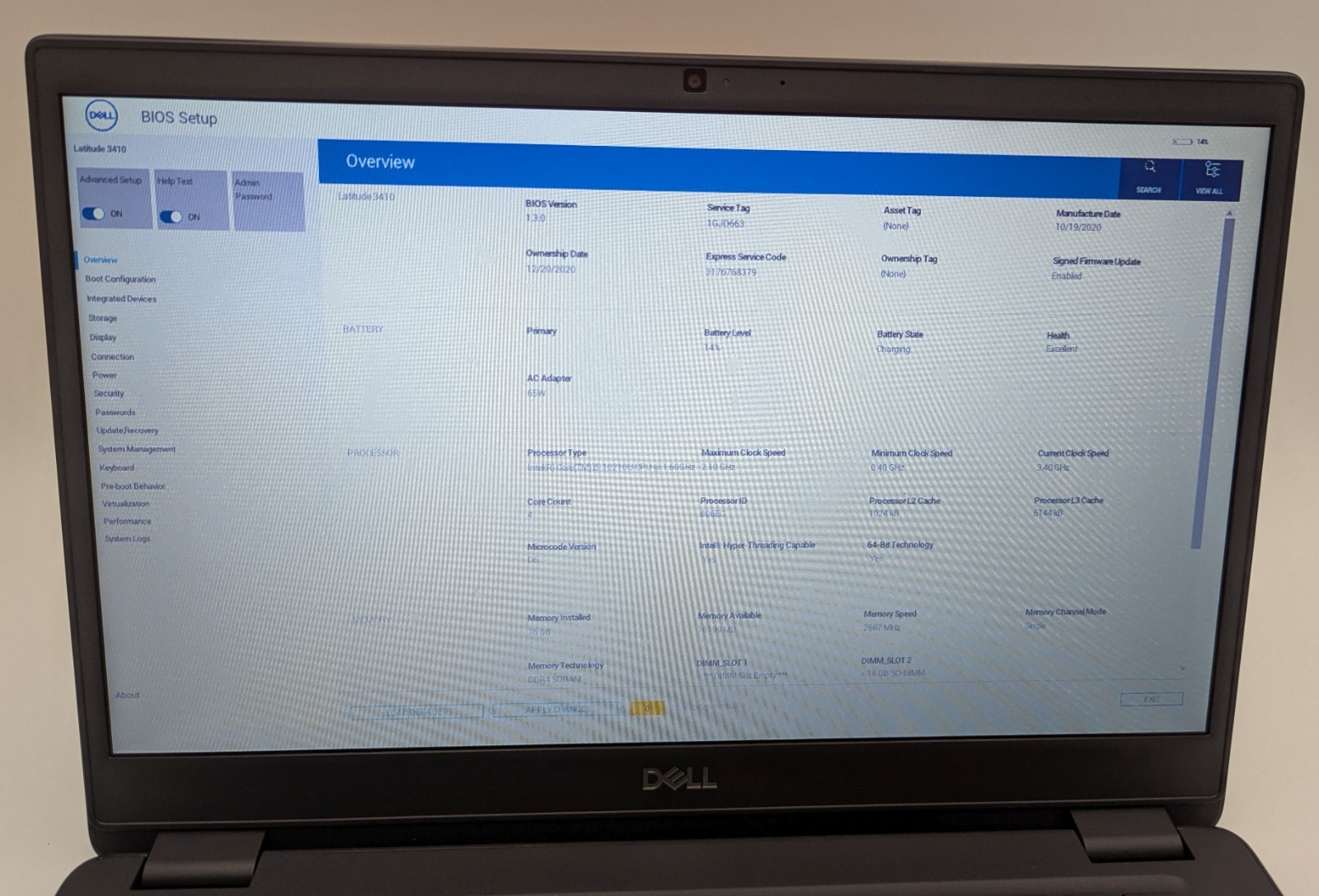 Dell Latitude 3410 14″ Laptop i5-10210U 1.60GHz 16GB RAM 256GB NVMe Windows 11