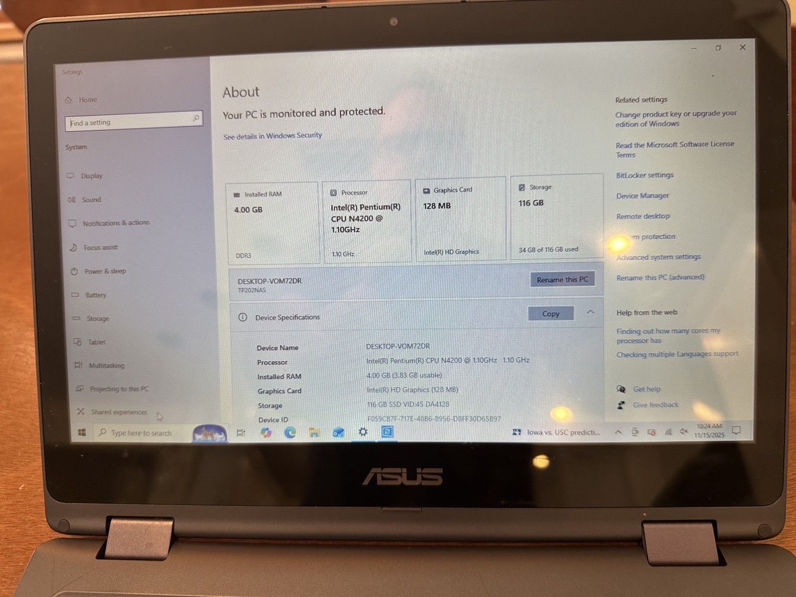 Asus TP202N 11.6″ Touch Intel Pentium N4200 4GB 128GB eMMC W10H Laptop