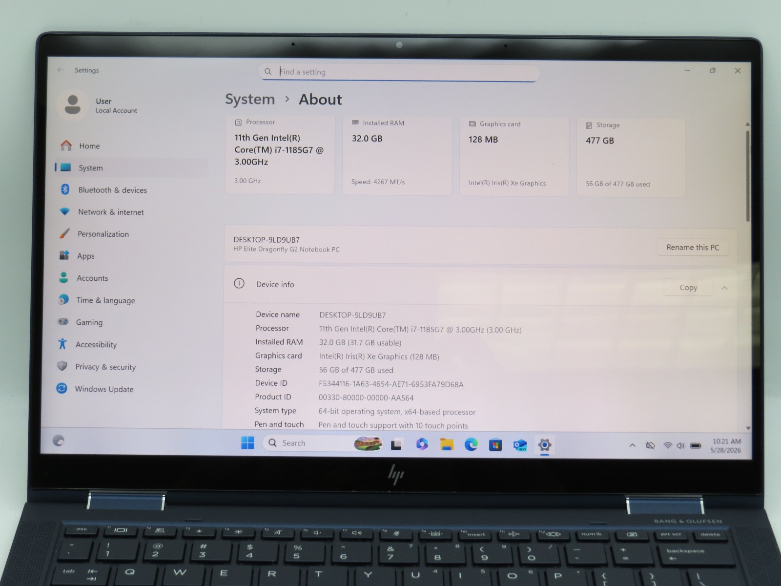 HP Elite Dragonfly G2 i7-1185G7 32GB DDR4 512GB m2 13″ touch Win 11