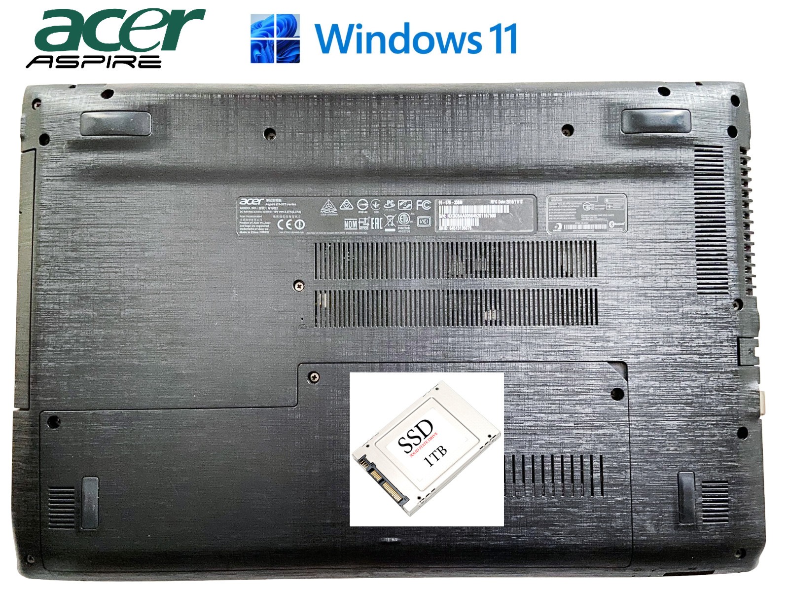 Acer Aspire E5-575; Intel Core i3-7100 @2.40GHz 15.6″ 1TB SSD 16GB RAM Laptop