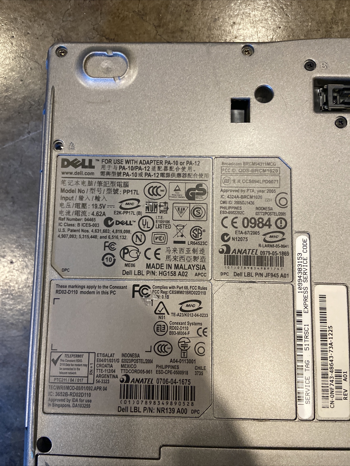Dell Latitude D520 Laptop- Model PP17L – For Parts/Repair