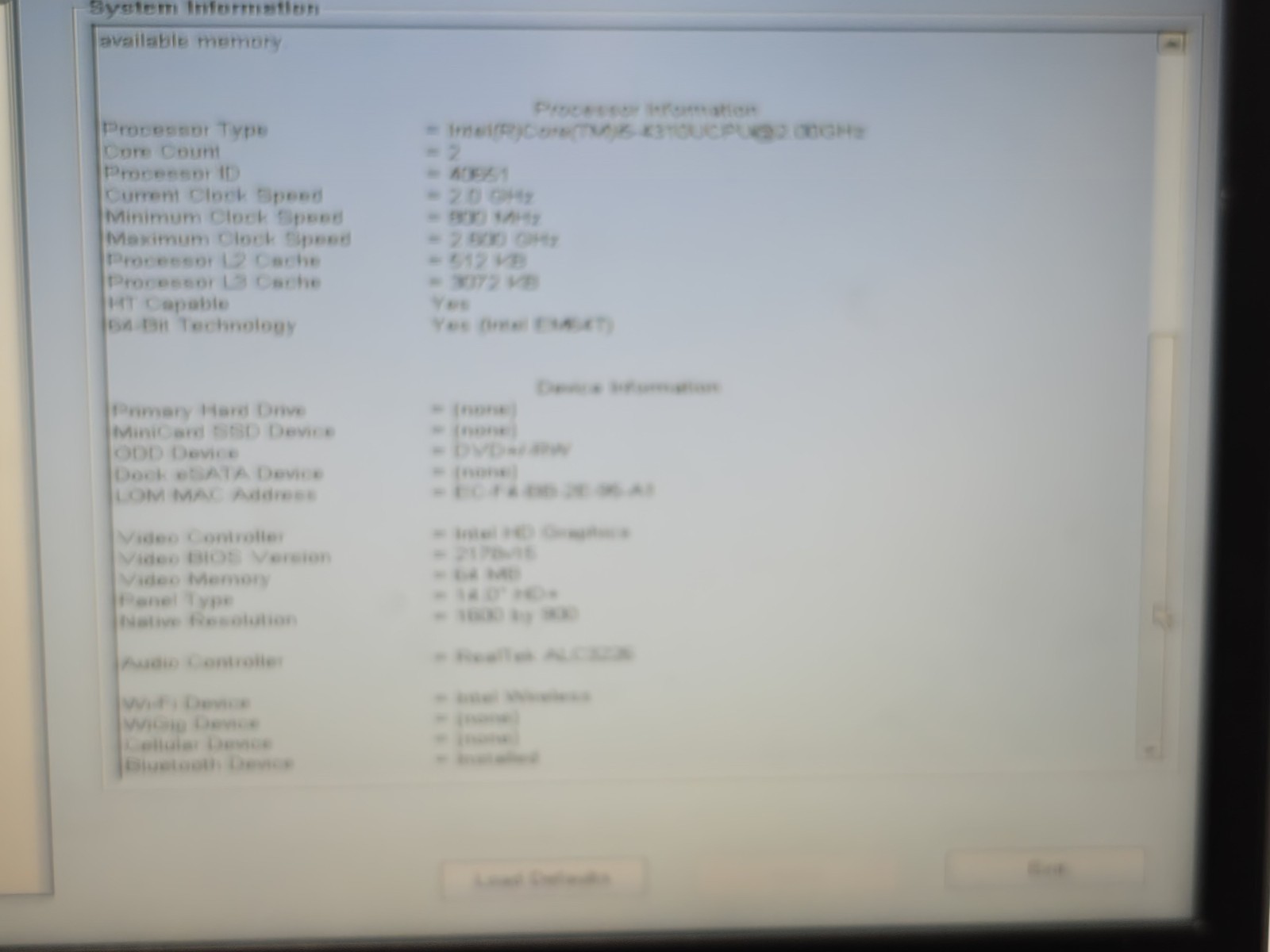 Dell Latitude E5440 Intel Core i5-4310U 2.0GHz 4GB RAM NO HDD/OS Boots Bios #44