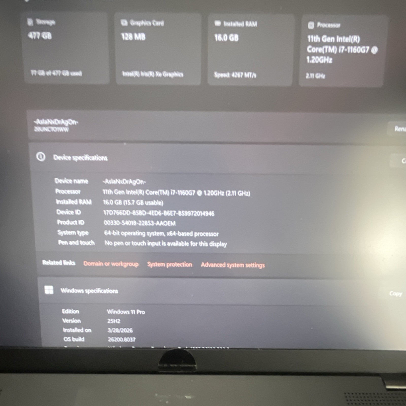 Lenovo ThinkPad X1 Carbon Gen 9 i7-1165G7 16GB 477GB SSD 14″ Windows 11 Pro