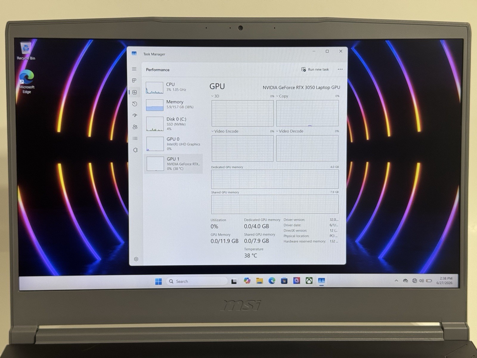 MSI Thin 15 B13UC 15.6″ 144Hz i5-13420H 16GB RAM 512GB SSD GeForce RTX 3050
