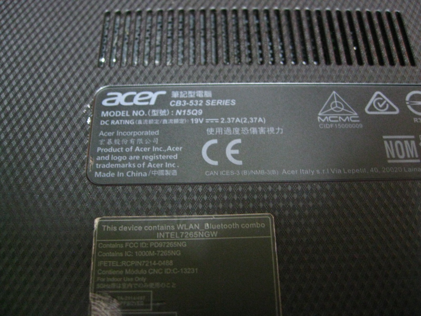 Acer Chromebook N15Q9 15.6″ 16GB eMMC, Intel Quad Core 4GB LP DDR3 SOME KEYS BAD