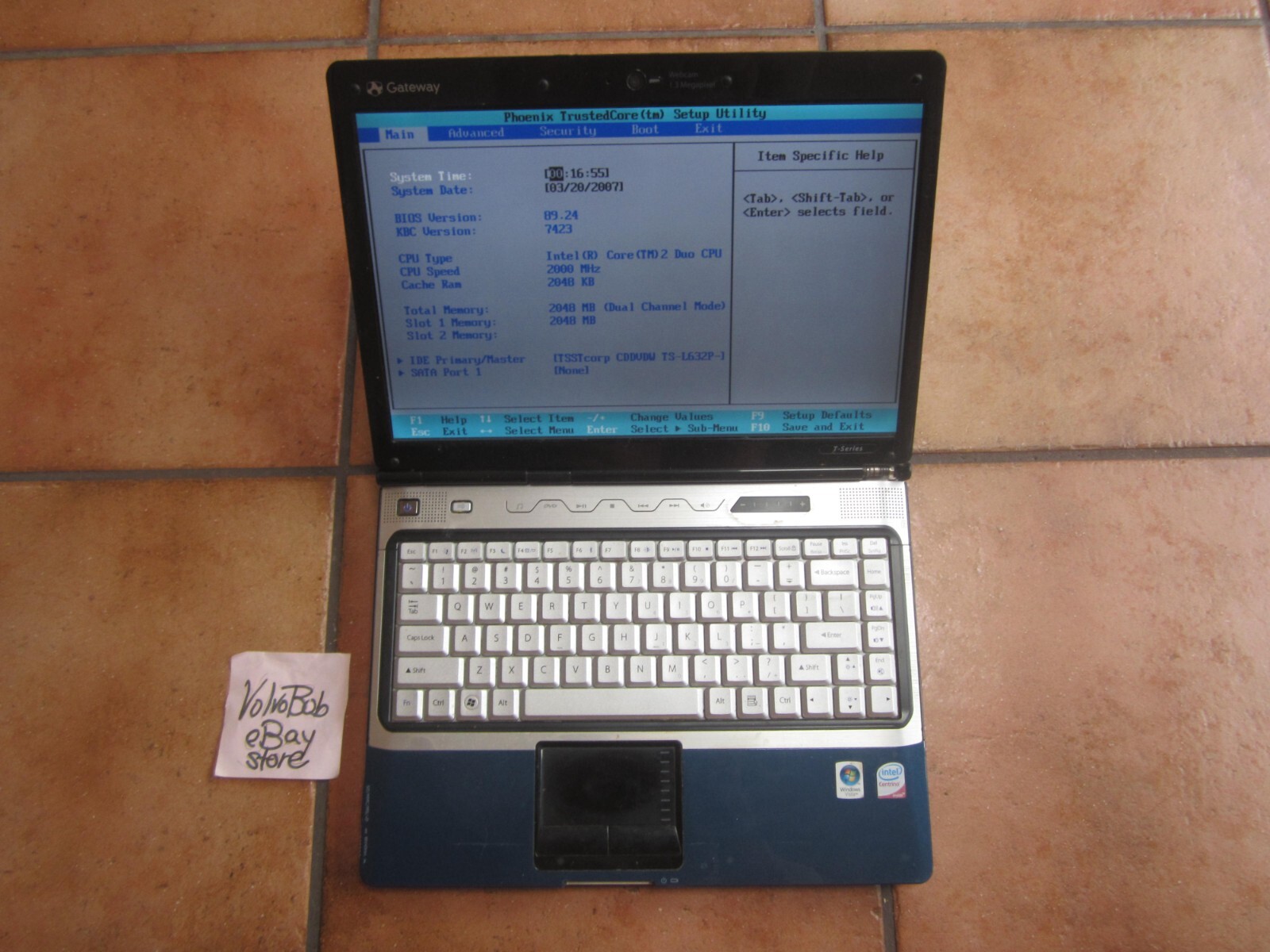FOR PARTS – BLUE GATEWAY T-6836 W350I T-SERIES Laptop 2GBRAM NoHD BOOTS TO BIOS