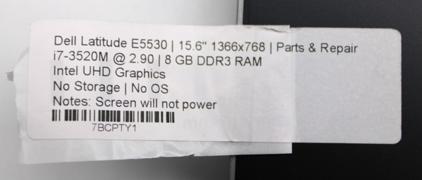 Dell Latitude E5530 i7-3520M@2.9GHz 8GB DDR3 RAM NO STORAGE/OS *PARTS/REPAIR*