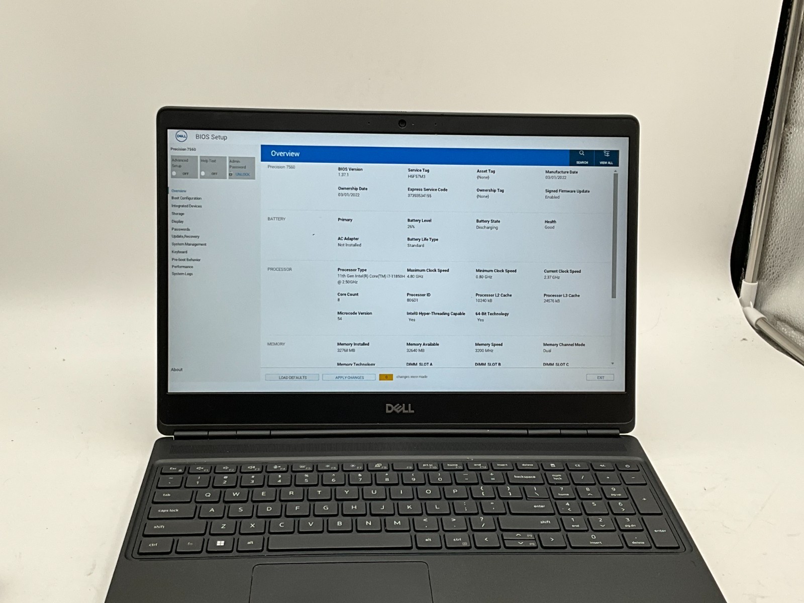 DELL Precision 7560 i7-11850H 2.50G 32GB 1tb T1200 15.6″ WIN11 H6F57M3