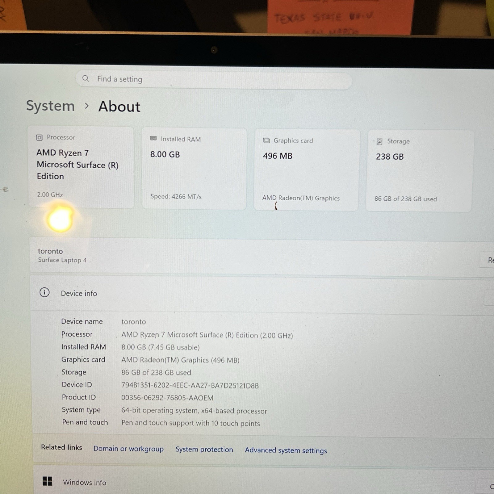 Microsoft Surface Laptop 4 Touchscreen 15″ AMD Ryzen 7 – 8GB RAM 238GB SSD