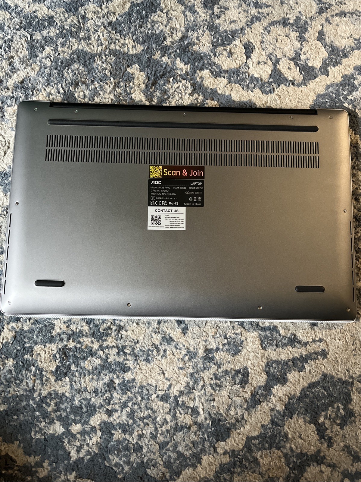 AOC AX16 PRO Laptop – Ryzen 7 5700U, 16GB RAM, 512GB SSD, 16” FHD, Win11