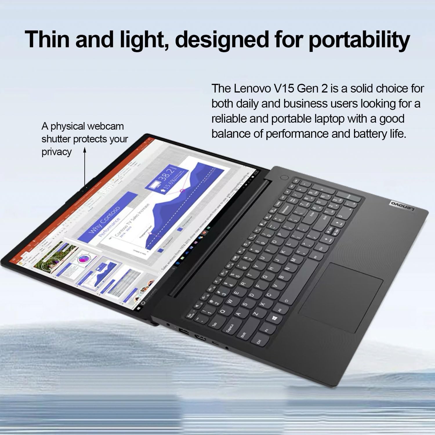 Lenovo V15 Lightweight Laptop, 15.6” 1080p Anti-Glare Display, Business